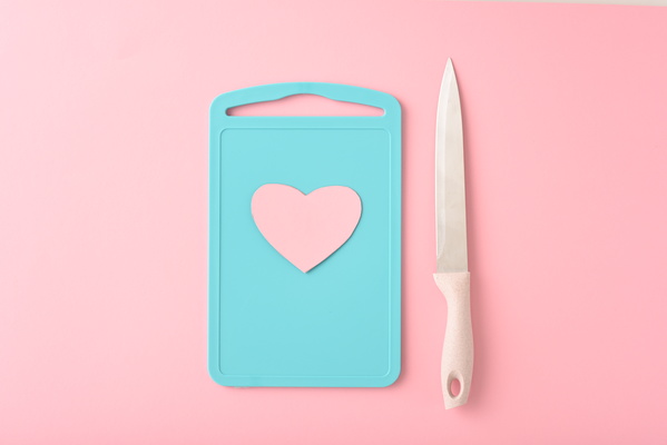 Cutting Board with Knife and Valentine Card